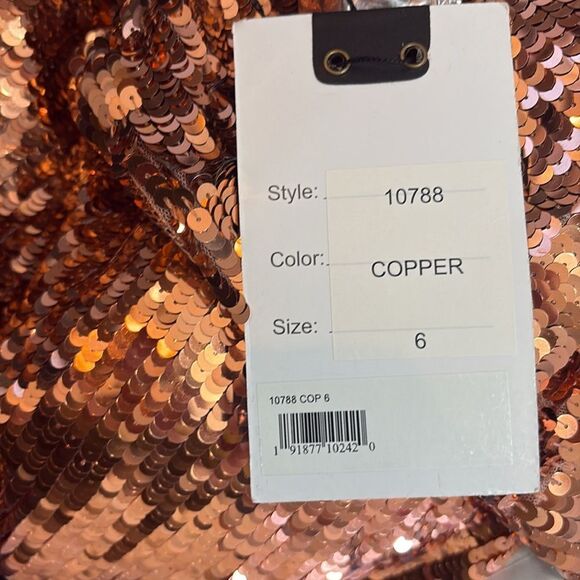 Mac Duggal 10788 One Sleeve High Slit Copper Sequin Gown NWT  $498 - Picture 8 of 9